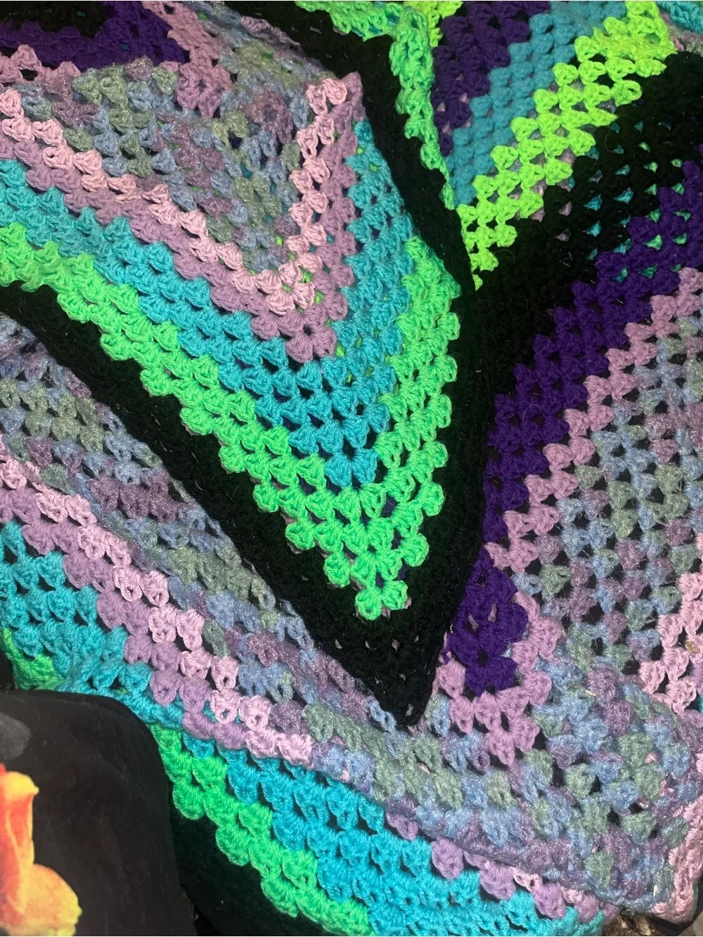 Handmade Crochet Granny Square Throw Blanket - Purple, Teal, Lime & Black